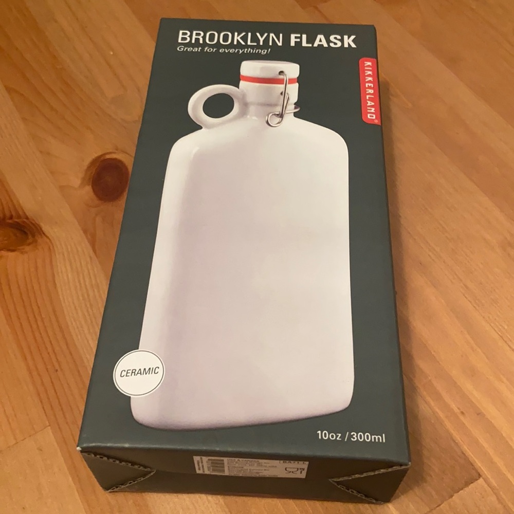 Kikkerland Ceramic Brooklyn Flask, 10 oz, White